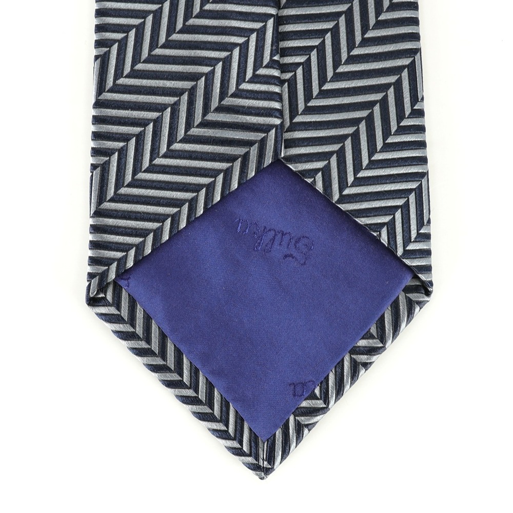 SULKA 100% Silk Neck Tie Blue Gray Herringbone Pattern Made in France - Picture 4 of 8